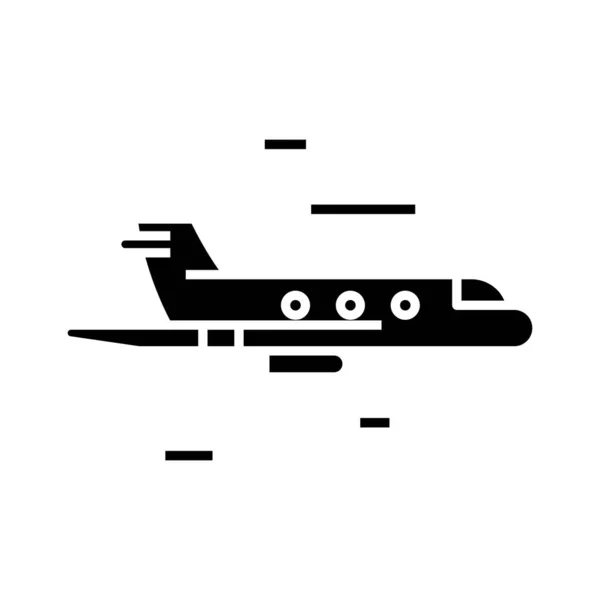 Viagem de avião ícone preto, ilustração conceito, símbolo plano vetorial, sinal de glifo . — Vetor de Stock