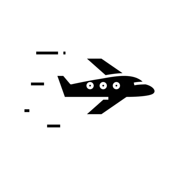 Avión vuelo icono negro, concepto de ilustración, vector símbolo plano, signo de glifo . — Archivo Imágenes Vectoriales