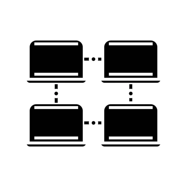 Сеть компьютеров черная иконка, концепт-иллюстрация, векторный плоский символ, знак знака . — стоковый вектор