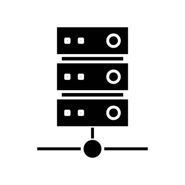 Ağ veri sunucusu siyah simgesi, konsept illüstrasyon, vektör düz sembol, kabartma işareti.