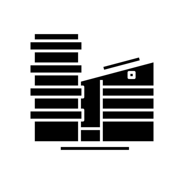 Icône noire au centre du bureau, illustration de concept, symbole plat vectoriel, panneau glyphe . — Image vectorielle