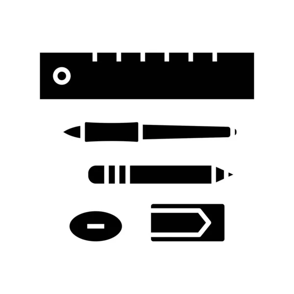 Herramientas de oficina icono negro, concepto de ilustración, vector de símbolo plano, signo de glifo . — Archivo Imágenes Vectoriales