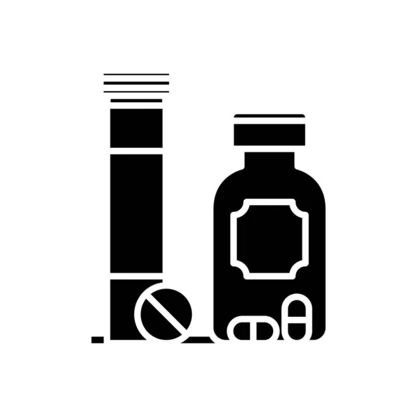 Pillen recept zwart pictogram, concept illustratie, vector plat symbool, teken van de glyph. — Stockvector