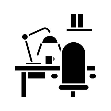 Ofis alanı siyah simgesi, konsept illüstrasyon, vektör düz sembol, kabartma işareti.