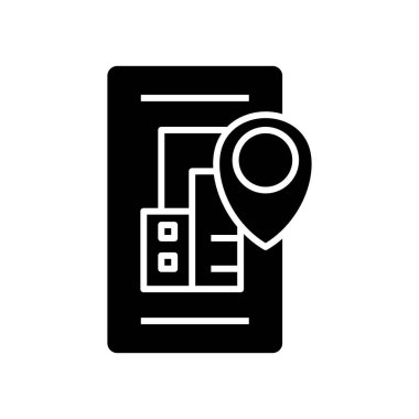 Ofis konumu siyah simge, konsept illüstrasyon, vektör düz sembol, kabartma işareti.