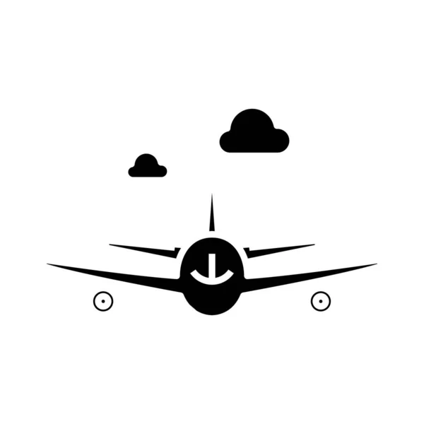 Ícone preto do voo de avião, ilustração do conceito, símbolo liso do vetor, sinal do glifo . — Vetor de Stock