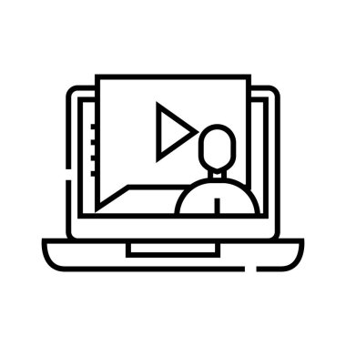 Video ders çizgisi simgesi, kavram işareti, ana hatlı vektör çizimi, doğrusal sembol.