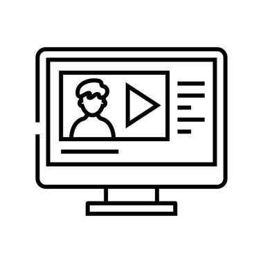 Video özet çizgi simgesi, konsept işareti, özet vektör çizimi, doğrusal sembol.