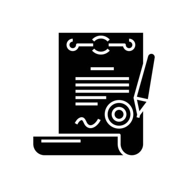 Resmi rapor siyah simgesi, konsept illüstrasyon, vektör düz sembol, kabartma işareti.