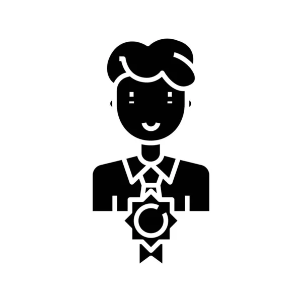 Certificado profesional icono negro, concepto de ilustración, vector de símbolo plano, signo de glifo . — Vector de stock