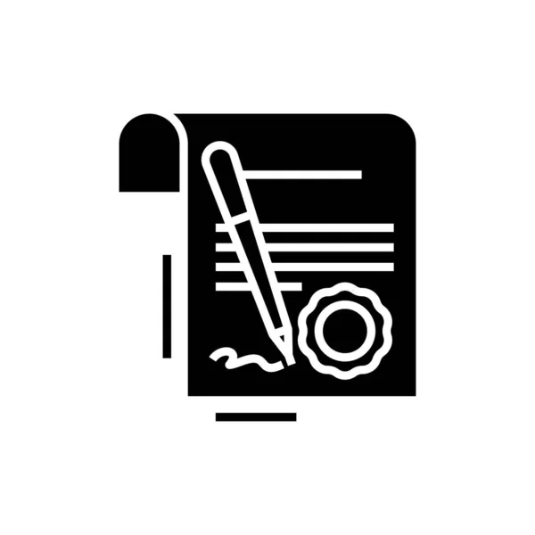 Documento ufficiale icona nera, illustrazione concettuale, simbolo piatto vettoriale, segno di glifo . — Vettoriale Stock