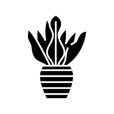 Bitki vazosu siyah ikonu, konsept illüstrasyon, vektör düz sembol, kabartma işareti.