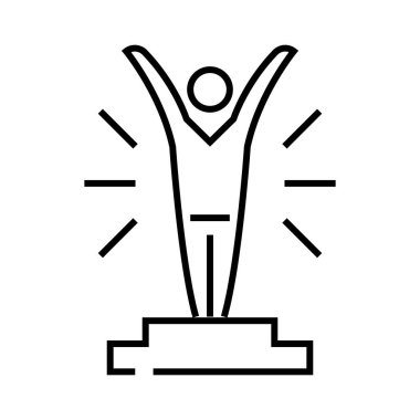 Kazanan satır simgesi, kavram işareti, ana hatlı vektör çizimi, doğrusal sembol.