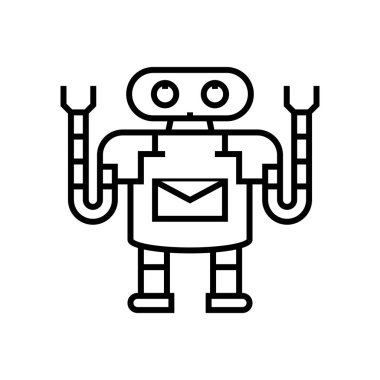 Çalışan bot çizgisi simgesi, kavram işareti, ana hatlı vektör çizimi, doğrusal sembol.