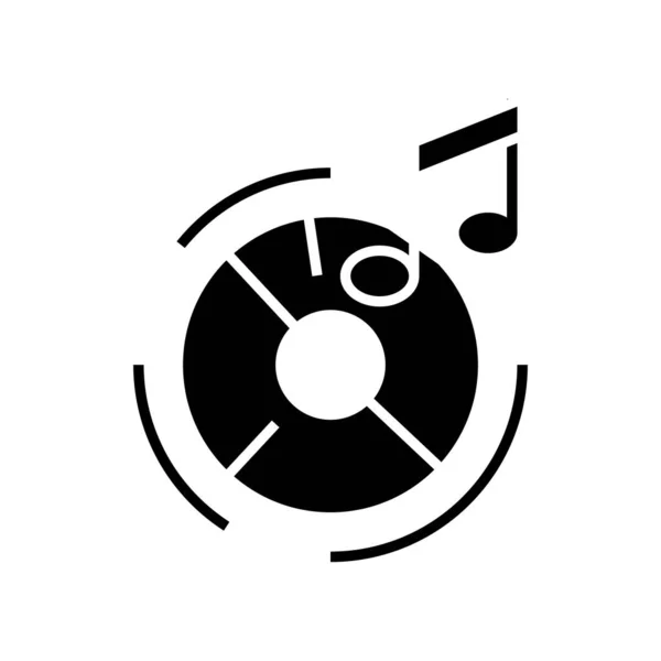 Черная иконка музыкальной пластинки, концептуальная иллюстрация, векторный плоский символ, знак знака . — стоковый вектор