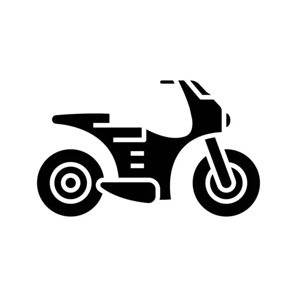 Černá ikona motocyklu, koncept ilustrace, vektorový plochý symbol, značka glyph. — Stockový vektor