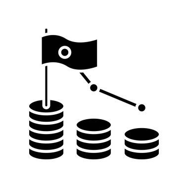 Profit decreasing black icon, concept illustration, vector flat symbol, glyph sign.