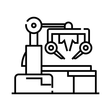 Working robots line icon, concept sign, outline vector illustration, linear symbol.