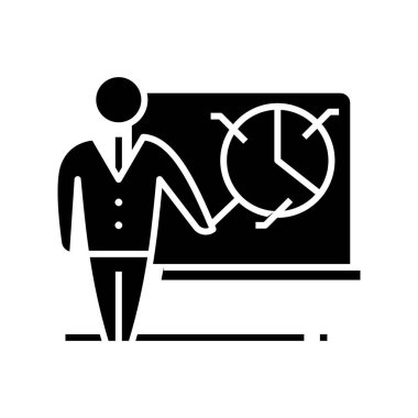 Presentation man black icon, concept illustration, vector flat symbol, glyph sign.