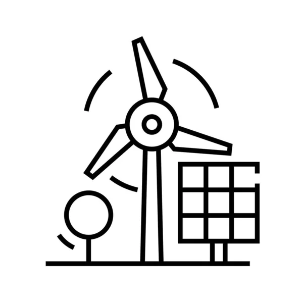 Icona della linea di energia del mulino a vento, segno concettuale, illustrazione vettoriale di contorno, simbolo lineare . — Vettoriale Stock