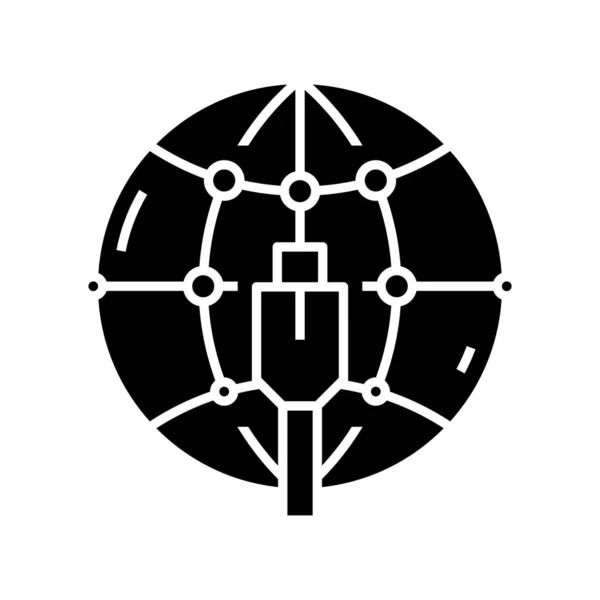 Conexão de rede ícone preto, ilustração conceito, símbolo plano vetorial, sinal de glifo . —  Vetores de Stock