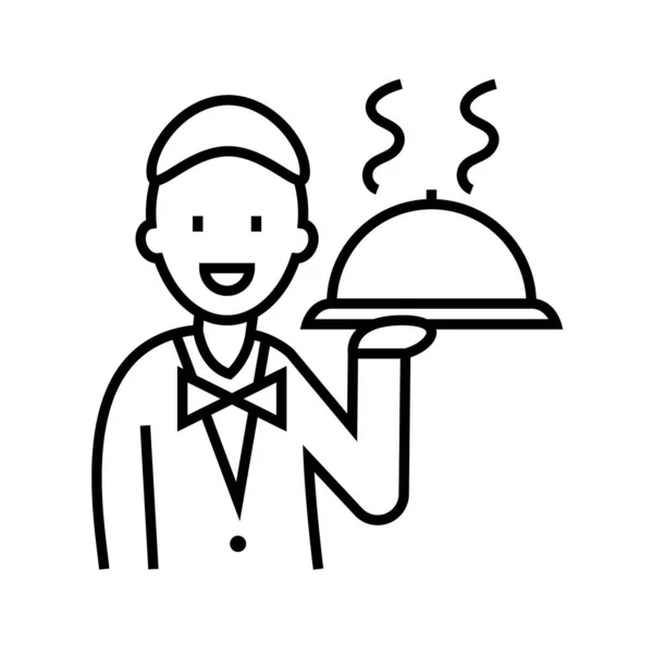 Cameriere con icona della linea di piatto, segno concettuale, illustrazione vettoriale di contorno, simbolo lineare . — Vettoriale Stock