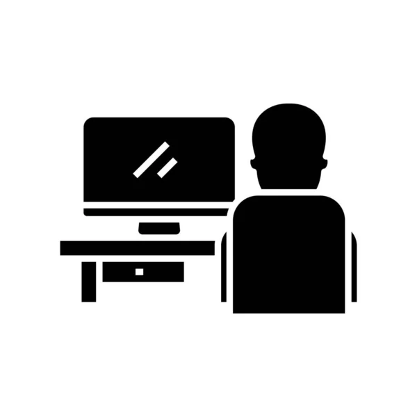 Searching worker black icon, concept illustration, vector flat symbol, glyph sign. — Διανυσματικό Αρχείο