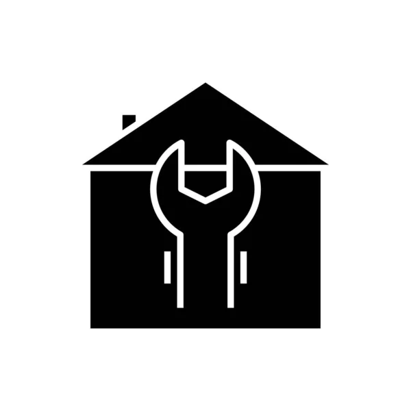 Восстановление дома черный значок, концепт-иллюстрация, векторный плоский символ, знак знака . — стоковый вектор