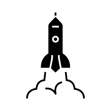Rocket launch black icon, concept illustration, vector flat symbol, glyph sign.