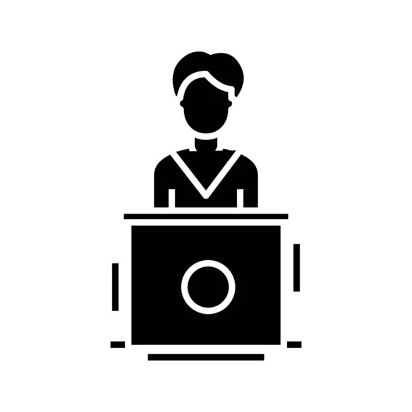 Scientist speech black icon, concept illustration, vector flat symbol, glyph sign. — 图库矢量图片