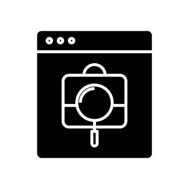 Searching online black icon, concept illustration, vector flat symbol, glyph sign.