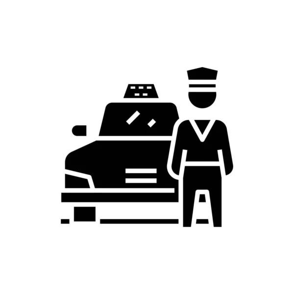 Driver de táxi ícone preto, ilustração conceito, símbolo plano vetorial, sinal de glifo . —  Vetores de Stock