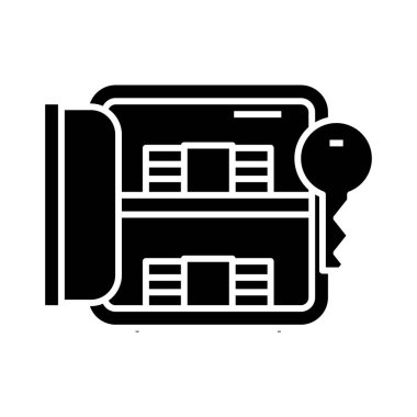 Safe key black icon, concept illustration, vector flat symbol, glyph sign.