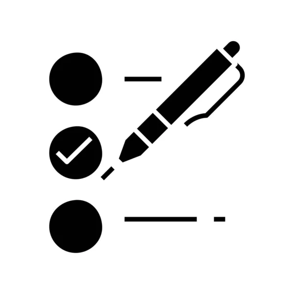 Finalización de la encuesta icono negro, ilustración del concepto, vector símbolo plano, signo de glifo . — Archivo Imágenes Vectoriales