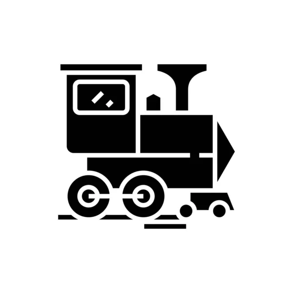 Locomotora de vapor icono negro, concepto de ilustración, vector de símbolo plano, signo de glifo . — Archivo Imágenes Vectoriales