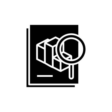 Arama sonuçları siyah simge, konsept illüstrasyon, vektör düz sembol, kabartma işareti.