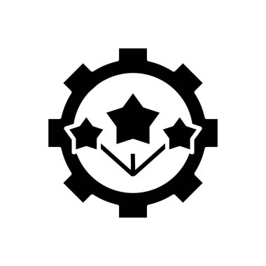 Yıldız mekanizması siyah simge, konsept çizim, vektör düz sembol, kabartma işareti.