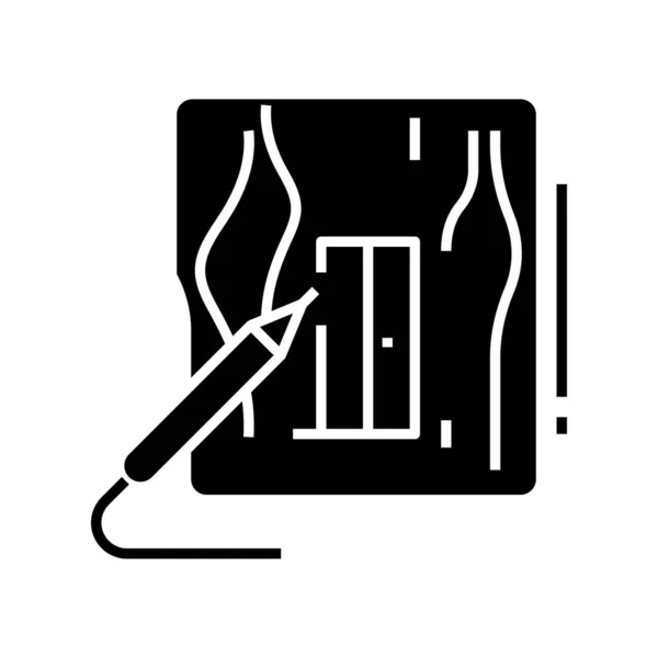Tablet disegno icona nera, illustrazione concetto, vettore simbolo piatto, segno di glifo . — Vettoriale Stock