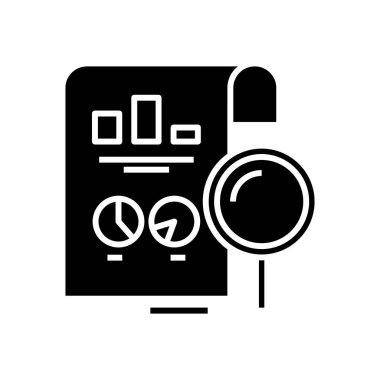 Researching charts black icon, concept illustration, vector flat symbol, glyph sign.