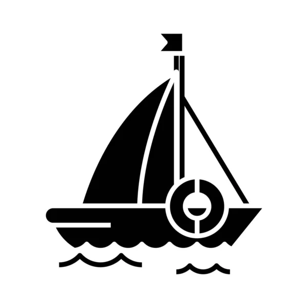 Barco de vela icono negro, concepto de ilustración, vector de símbolo plano, signo de glifo . — Archivo Imágenes Vectoriales