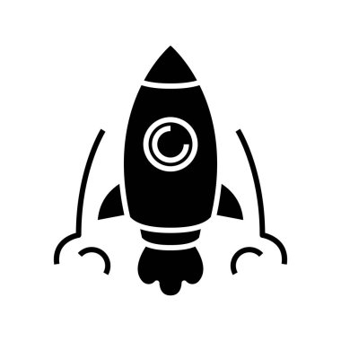 Rocket launch black icon, concept illustration, vector flat symbol, glyph sign.