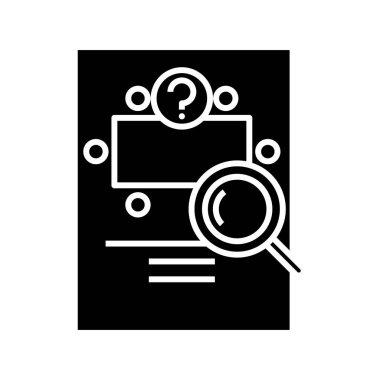 Gerçekler aranıyor siyah simge, konsept illüstrasyon, vektör düz sembol, sembol işareti.