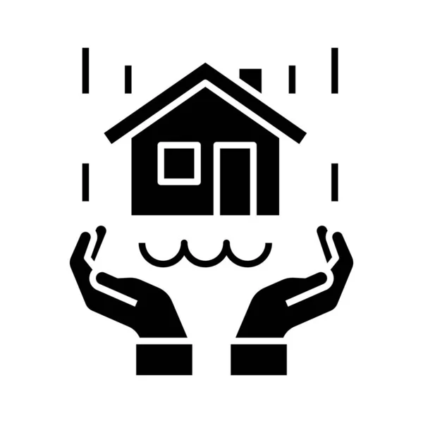 Ochrana nemovitostí černá ikona, koncept ilustrace, vektorový plochý symbol, znak glyf. — Stockový vektor