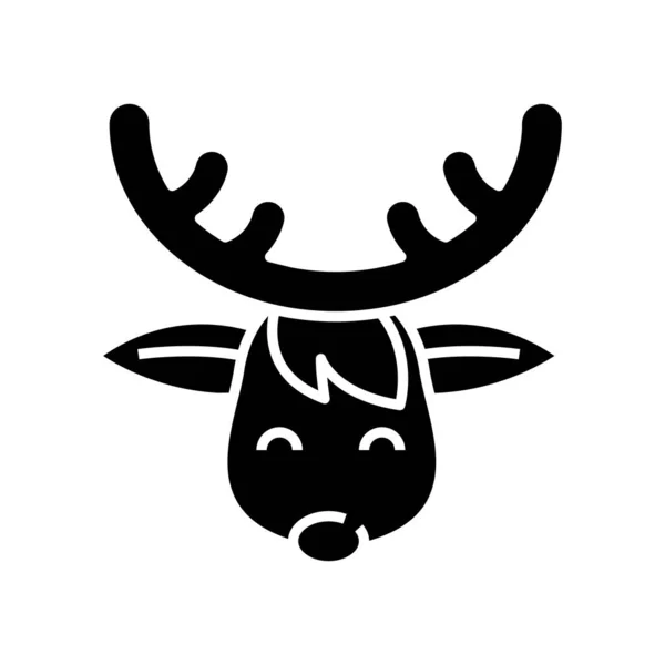 Babbo Natale cervo icona nera, concetto illustrazione, vettore simbolo piatto, segno di glifo . — Vettoriale Stock