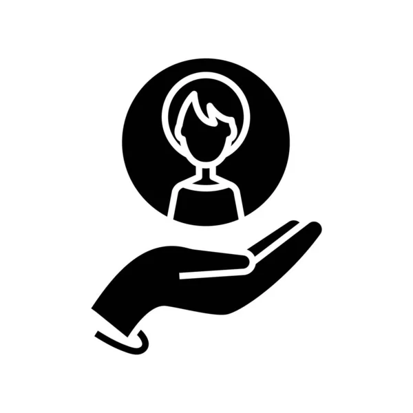 Apoye el icono negro de los clientes, ilustración del concepto, símbolo plano del vector, signo del glifo . — Vector de stock