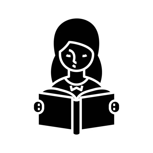 Tanulmányozása lány fekete ikon, koncepció illusztráció, vektor lapos szimbólum, glyph jel. — Stock Vector