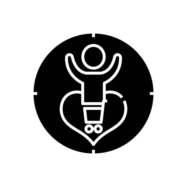 Safisfied klient czarny ikona, ilustracja koncepcyjna, wektor płaski symbol, znak glifa. — Wektor stockowy