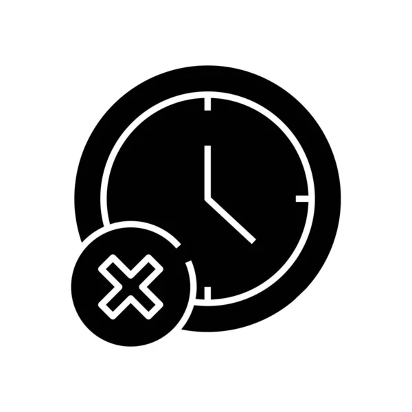 Se queda sin tiempo icono negro, concepto de ilustración, vector de símbolo plano, signo de glifo . — Vector de stock