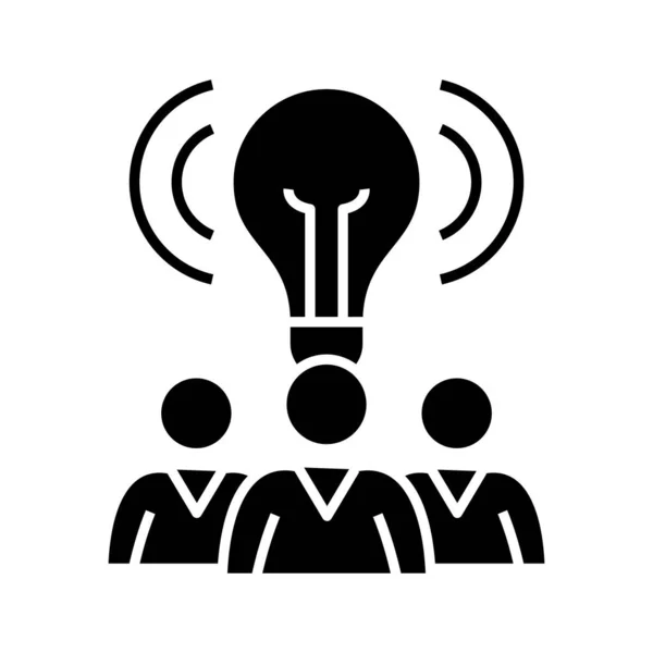 Equipe de brainstorming ícone preto, ilustração conceito, símbolo plano vetorial, sinal de glifo . —  Vetores de Stock