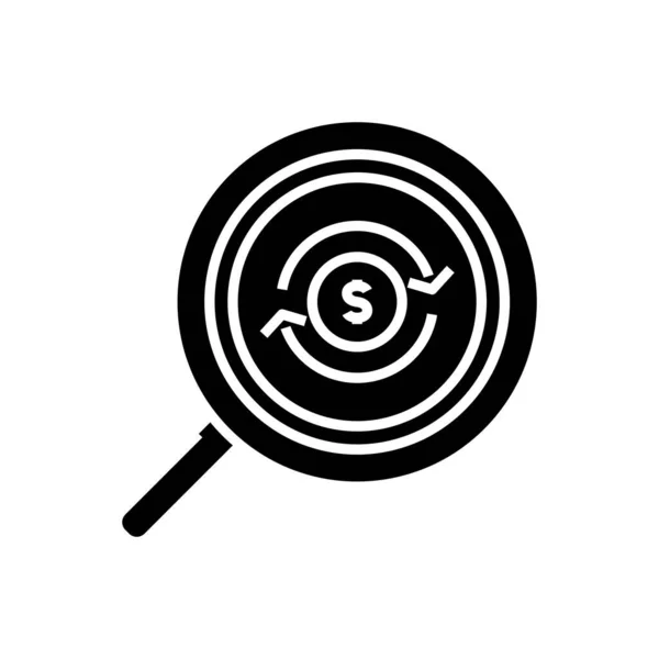Recherche d'argent icône noire, illustration de concept, symbole plat vectoriel, signe glyphe . — Image vectorielle